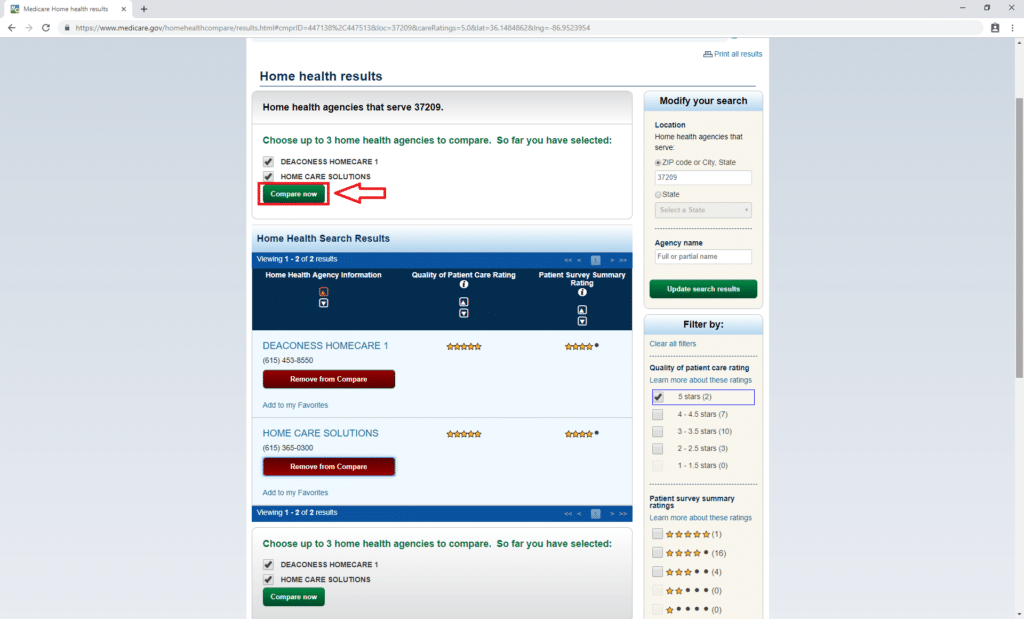 Medicare Home Health Agency Finder Step 4 | Medicare Plan Finder
