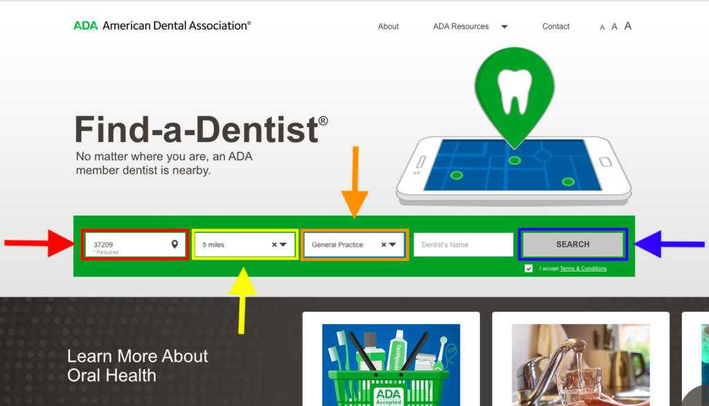 ADA Local Dentist FInder Tool Step 1 | Medicare Plan Finder
