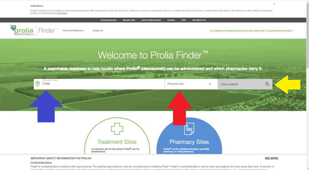 Prolia Finder Step 1 - Medicare Plan Finder